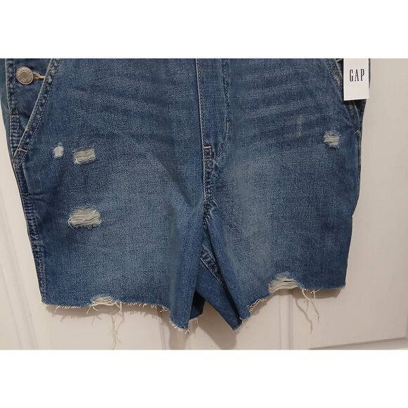Gap womens small denim overalls blue distressed shortalls jumper - Picture 2 of 6